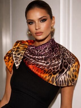 Luxury Silk Animal Print Scarf 34” Square